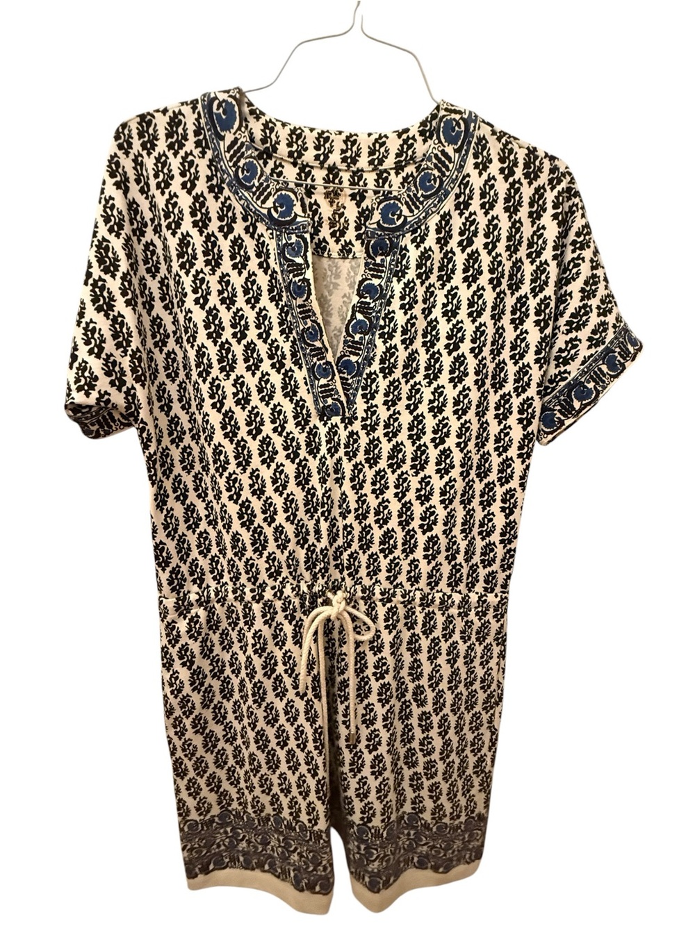 Tory Burch Gury Border Amora Blue and Cream Printed Short Dress - Picture 2 of 3